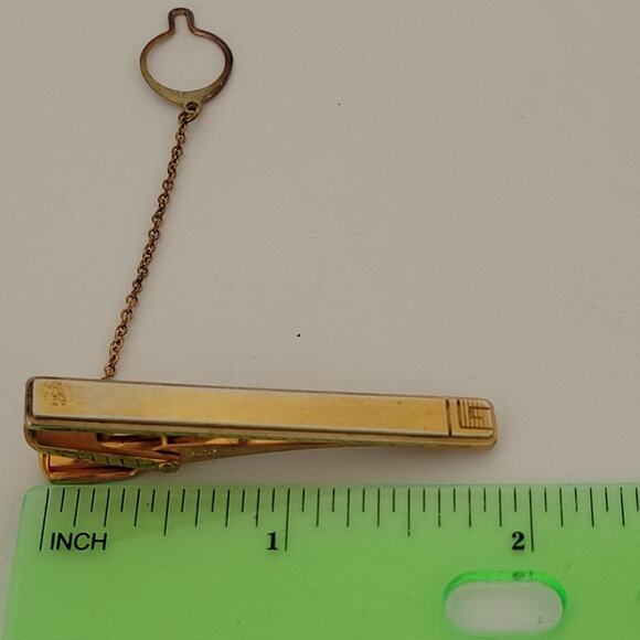 Guy Laroche Gold Tone Sterling Silver Tie Clip Bar Clasp 2 Inch Chain Vintage - Picture 2 of 8